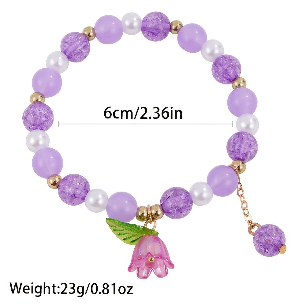 4Pcs Lily of the Valley Beaded Bracelets Cute Flower Pendant Elastic Bracelet Set For Girls Kids Bracelets
