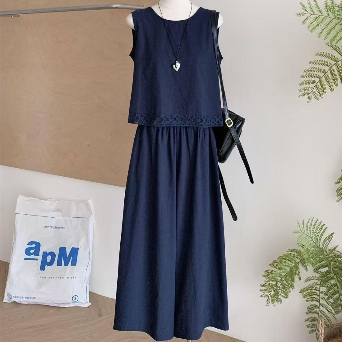 

Korean High-End Lace Vest & Wide-Leg Pants Set for Women - Summer Sleeveless Two-Piece Outfit L [fit for 90-120 jin]