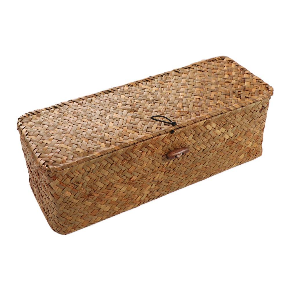 Dustproof Hand Woven Storage Baskets Rectangular Rattan Divider Storage Box  Wardrobe