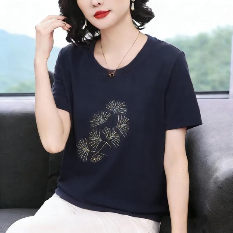 Pure Cotton Short-sleeved Summer New Style Loose Casual Tops for Middle-aged and Elderly People Large Version