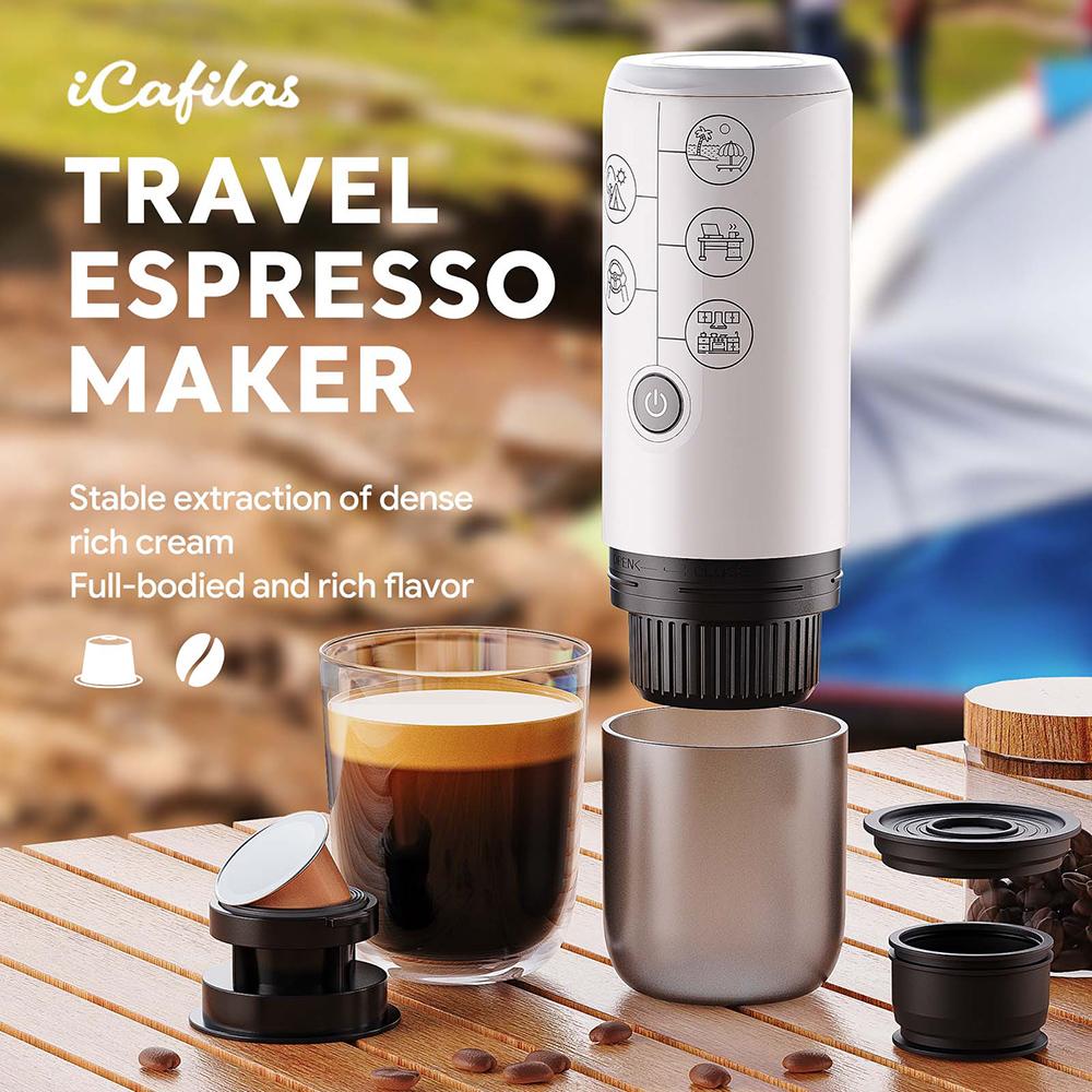 

Portable Espresso Machine 2 in 1 Cordless Travel Coffee Maker for Car/Outdoor Use White