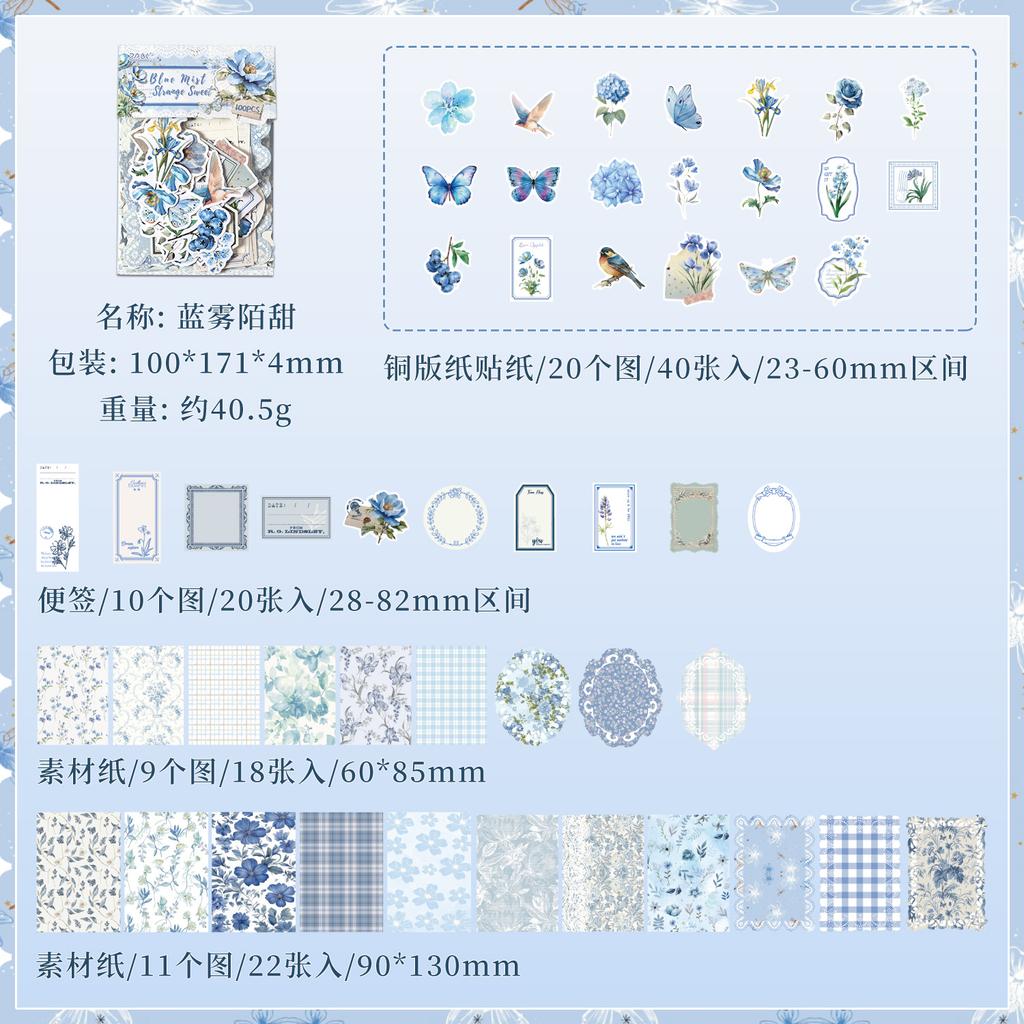 100 - Sheet Vintage Floral Pattern material & Sticker Set, Retro Flower Designs for Hand Account & DIY Crafts