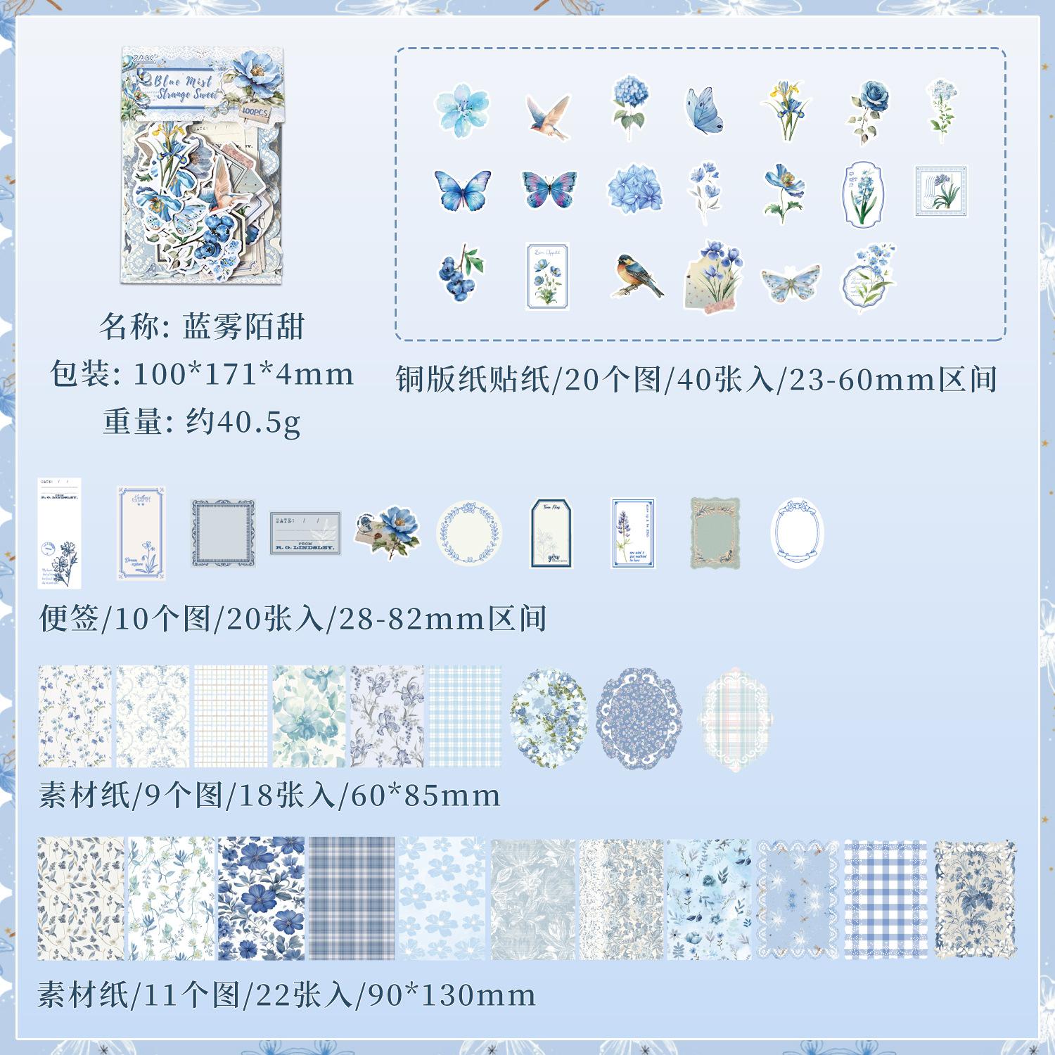

100 - Sheet Vintage Floral Pattern material & Sticker Set, Retro Flower Designs for Hand Account & DIY Crafts