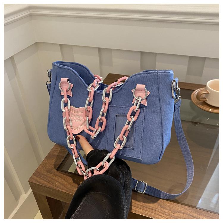 

Джинсова сумка Pain Bag Невелика харчова сумка через плече Модна нова індивідуальна ланцюжок Середньовічна японська сумочка Spice Girl через плече синій