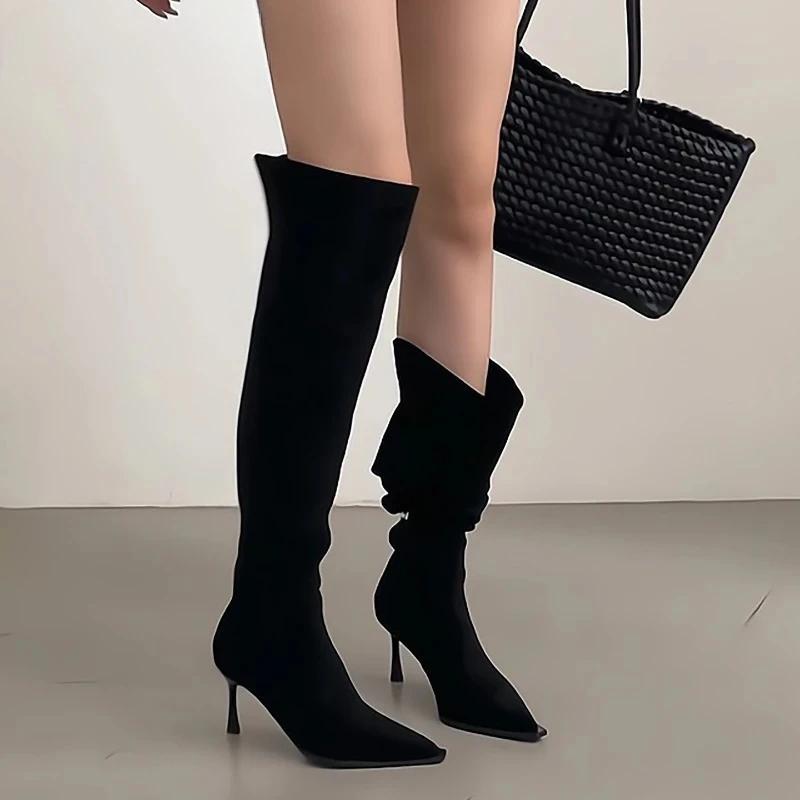 Winter Fashion Pointed Toe Women Thin High Heel Long Over The Knee Boots Street Style Party Stripper Female Shoes