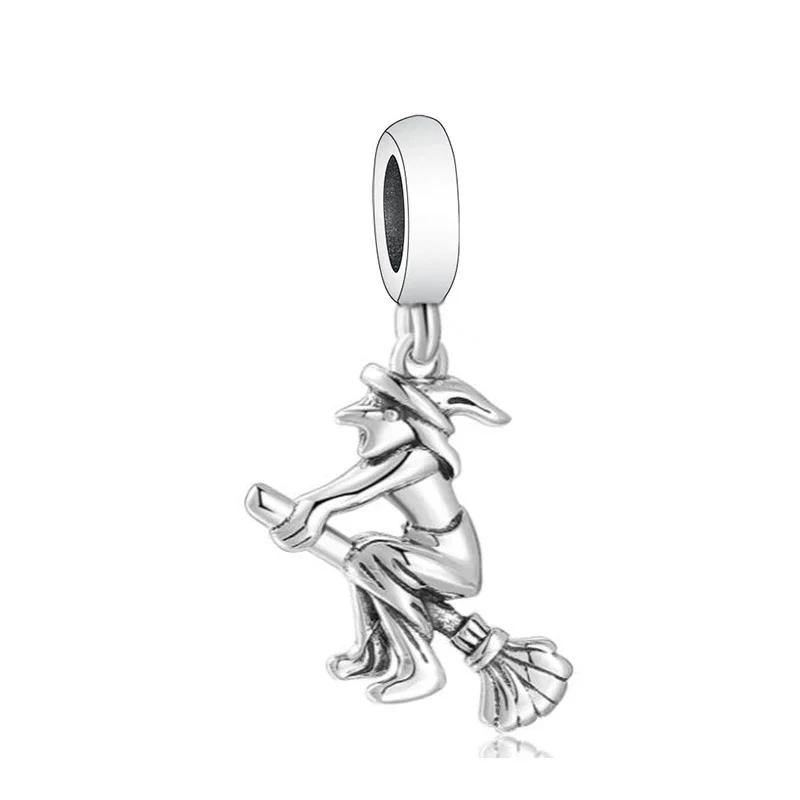 925 Silver Bat Witch Pumpkin Scream Skull Spider Moon Bead Fit Pan Charms Bracelet For Making Women Halloween Berloque