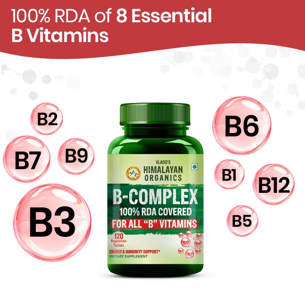 Vlado’s Himalayan Organics Vitamin B Complex 120 Veg Tablets for Energy Hair Growth & Skin Health