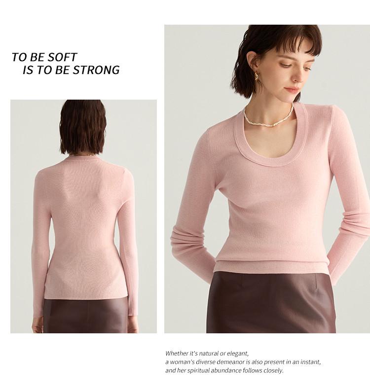 Mulberry Silk & Wool Slim-fit Long-sleeve Knit Top - Women's Versatile Early Autumn Style