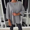 2024 Autumn Women's Solid Color Round Neck Mid-Sleeve Knitted Casual Top