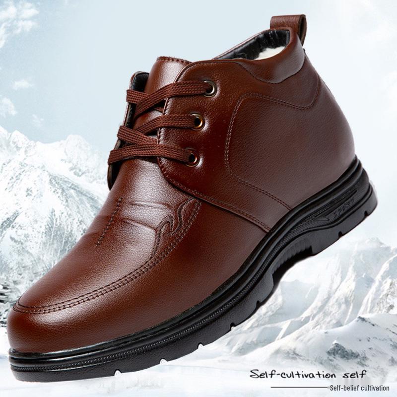 

Men s Winter Leather Cotton Shoes with Plush Lining - Warm Casual Footwear for Middle-Aged and Elderly. 40 коричневый