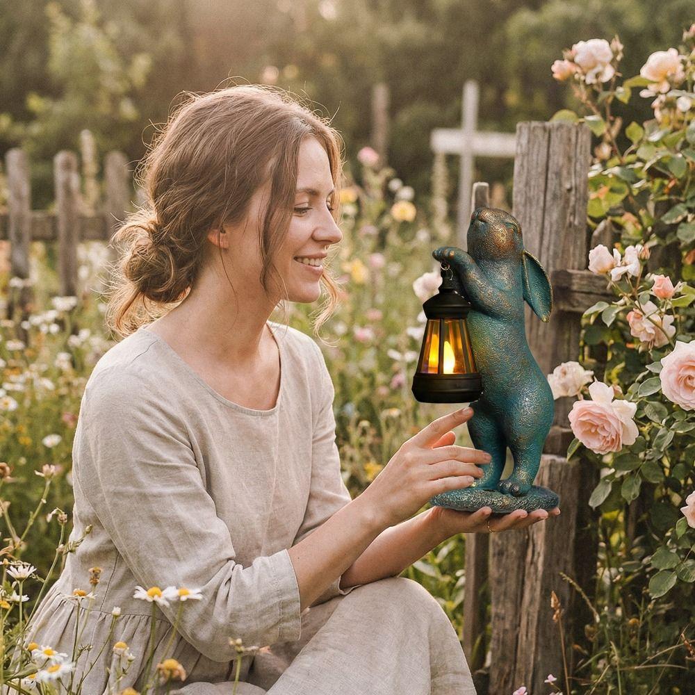 Resin Rabbit Solar Lantern Solar Powered Night Illumination Animal Garden Statues Cute Waterproof Bunny Figurines Gifts