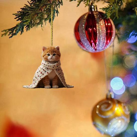 4 Pcs Cute Cat Christmas Ornament 2D Flat Acrylic Car Rearview Mirror Charm Cartoon