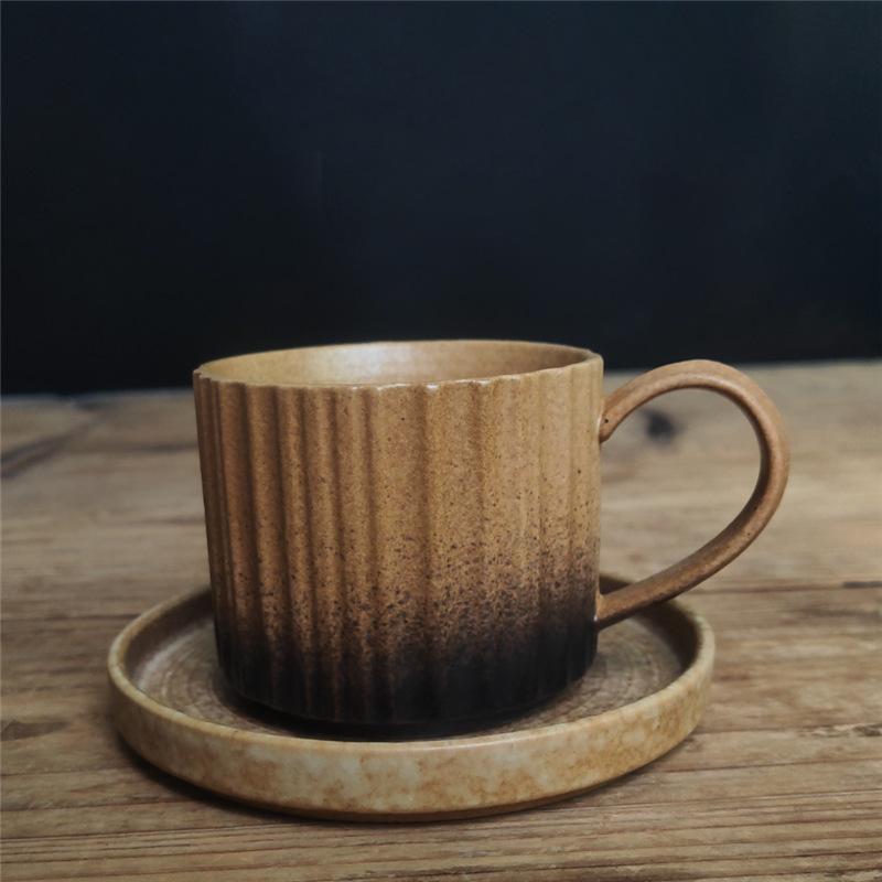 Retro Ceramic Cup Mug Style Simple Afternoon Tea Cup Creative Coarse Pottery Coffee Cup Saucer Set