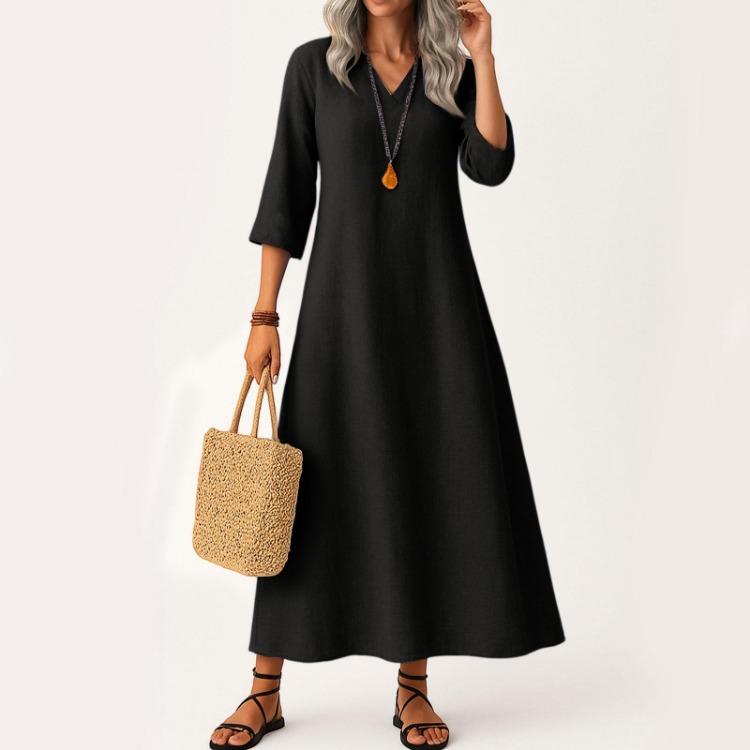 Elegant Long Boho Beach Maxi Dress For Women V Neck 3 4 Sleeve Summer Dress