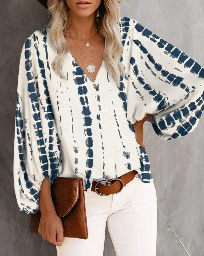 1116 eBay New, European and American Style V-neck Color Lantern Sleeve Shirt, Women's Shirt