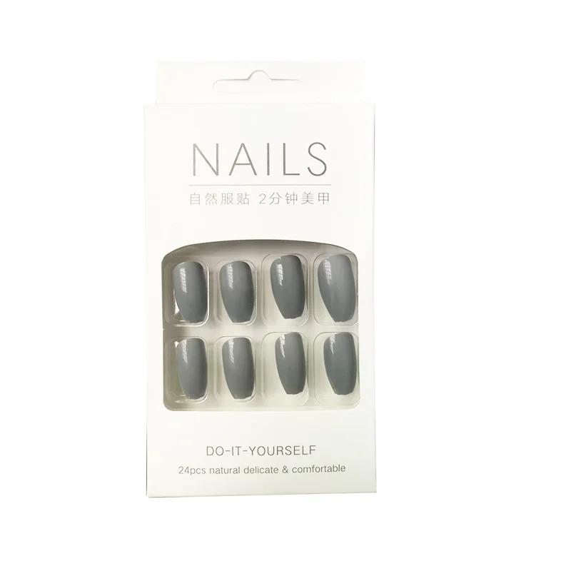 24Pc in Full Size Wearing Nails Solid Color Short Finished Nail Stickers Comfortable Convenient To Wear Detachable Hand Products