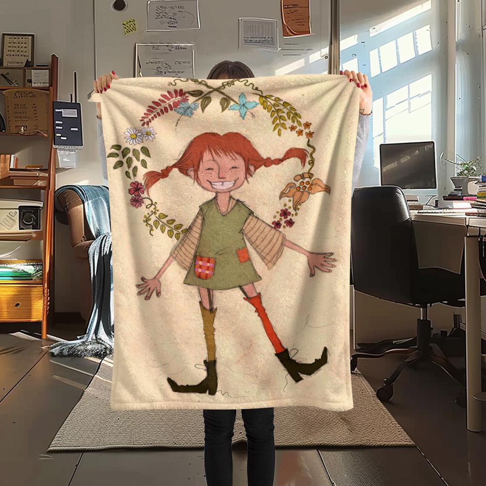 1PC Pippi Longstocking Print Flannel Blanket, High quality Comfortable for All Seasons, Home Decor, Warmth and Comfort, Perfect for Christmas Gifts113