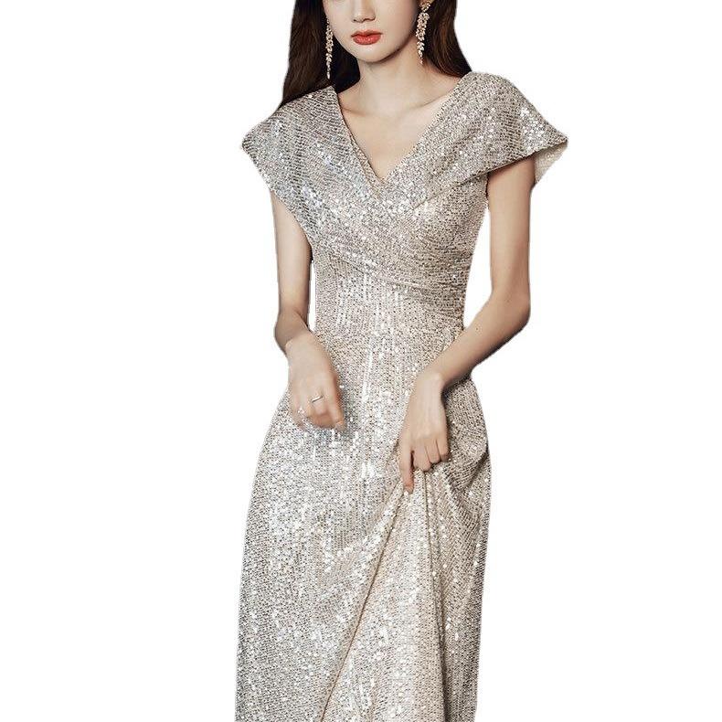 Banquet Evening Dress 1011 New Summer Sequins Temperament Queen Aura Socialite Host Dress Dress