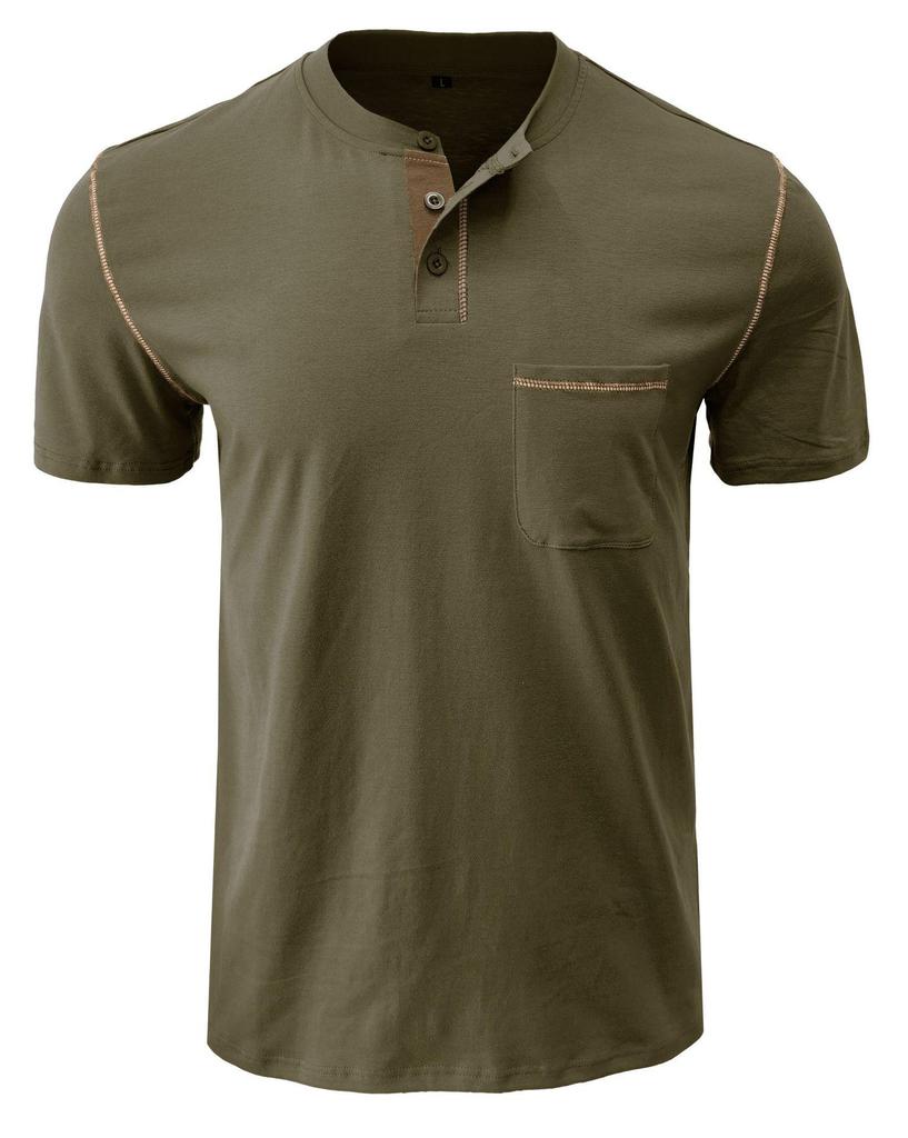 Men's Solid Short Sleeve Henley Shirts Casual Basic Tops Summer Button Sports T-Shirts With Pocket Male Athletic Workout Moisture Wicking Tee Shirts
