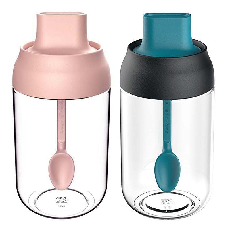 Transparent Kitchen Supplies Glass Spice Jar For Salt Sugar Pepper Powder With Spoon Plastic Seasoning Bottle Salt Storage Box