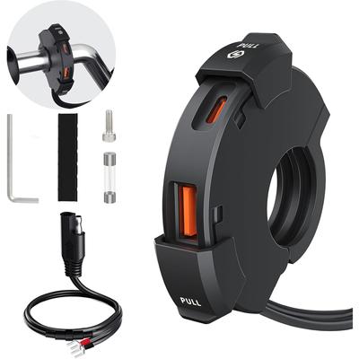 Motorcycle USB Charger,Dual Motorcycle Handlebar Socket,USB QC3.0 Type-C 30W PD Fast Car Charger Power Adapter Charger Voltmeter for Phone/Tablets/GPS
