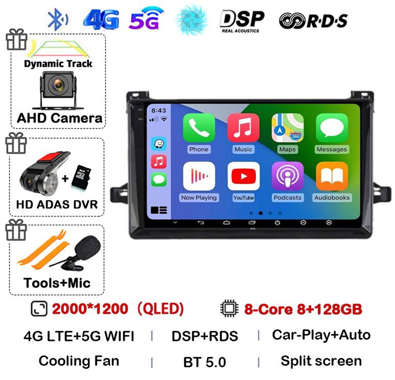 Android 14 Carplay Car Radio For Toyota Prius XW50 2015 2016 2017 2018 2019 2020 4G+WIFI 360 Camera Multimedia Player GPS Stereo