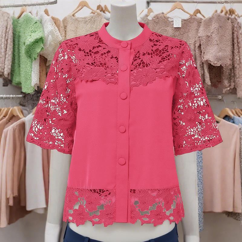 

ZANZEA Женская повседневная блузка с полым кружевом, крючком, пэчворк, летняя, с рукавом до локтя 5XL