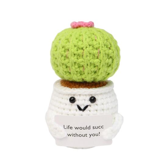 Crochet Positive Potted Plants with Card Emotional Support Handmade Knitting Sunflower Succulent