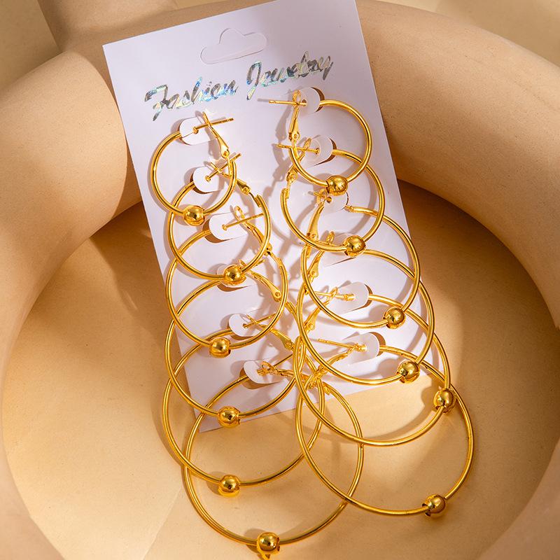 Temperament Fashion Size Circle Earrings Light Luxury Simple Versatile 6-Piece Earring Set Women'S Exaggerated Personality Earrings