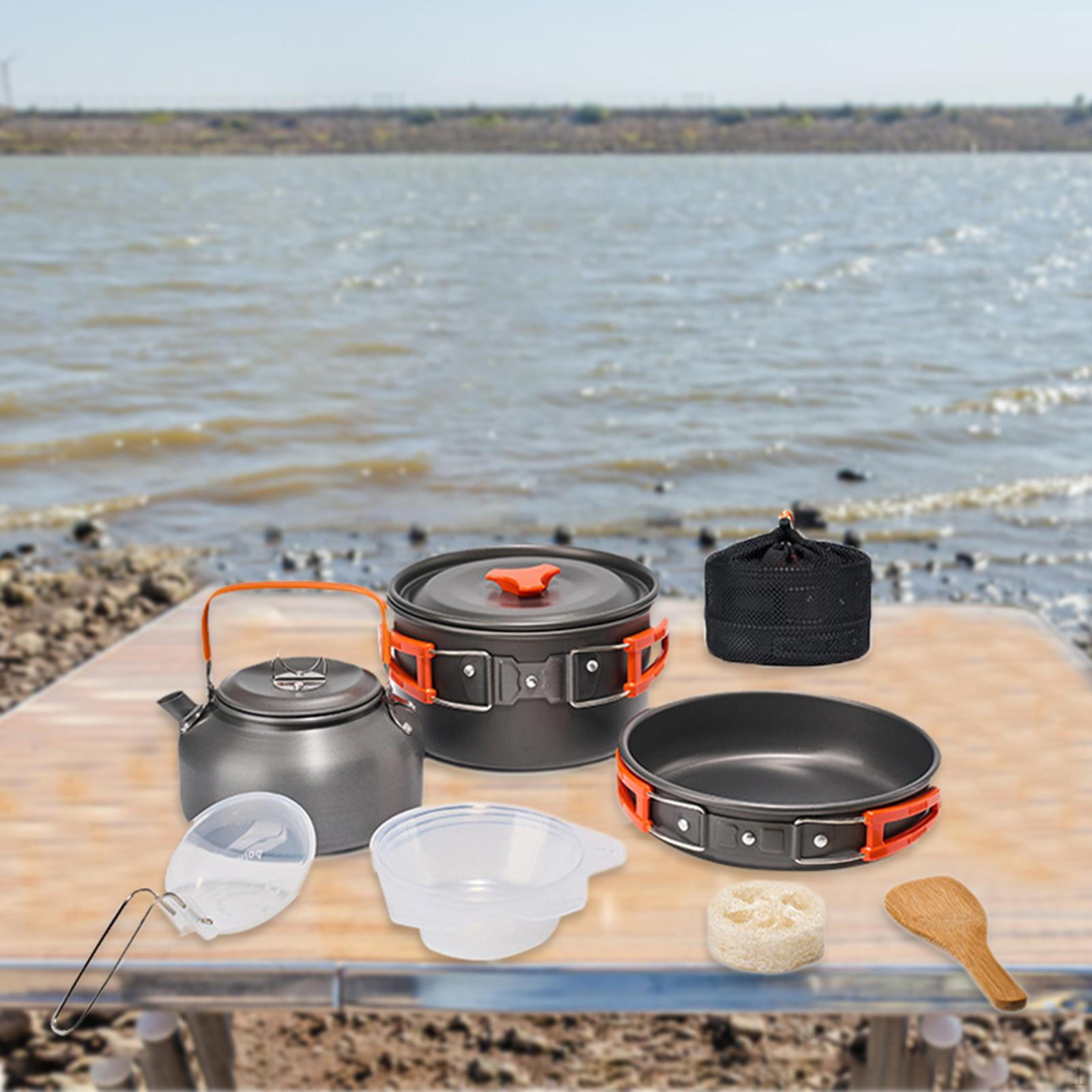 

10 предметов походной посуды набор для приготовления пищи кастрюля с ручками антипригарная сковорода посуда оранжевый
