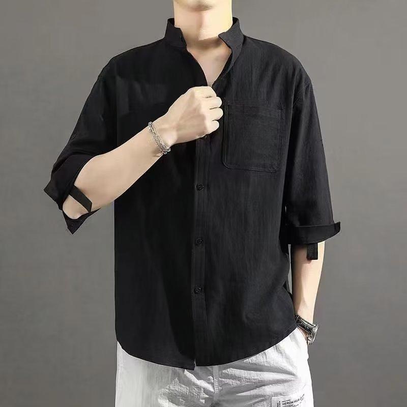 Men's Fall Casual Cotton-Linen Shirt: Loose-Fit, Korean-Style, Long-Sleeve Shirt