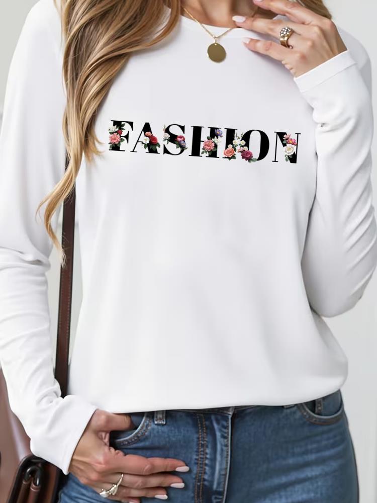(Asian Size) letter trend cute 90s Casual Fashion Print T Shirt Tee Women Clothing autumn winter spring Top o-neck Graphic Long Sleeve T-shirts