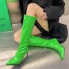 New Fashion Sexy Luxury Crocodile Pattern Knee High Heels Women's Boots Banquet Party Wedding Stiletto Mid Calf Boots Size 47 48