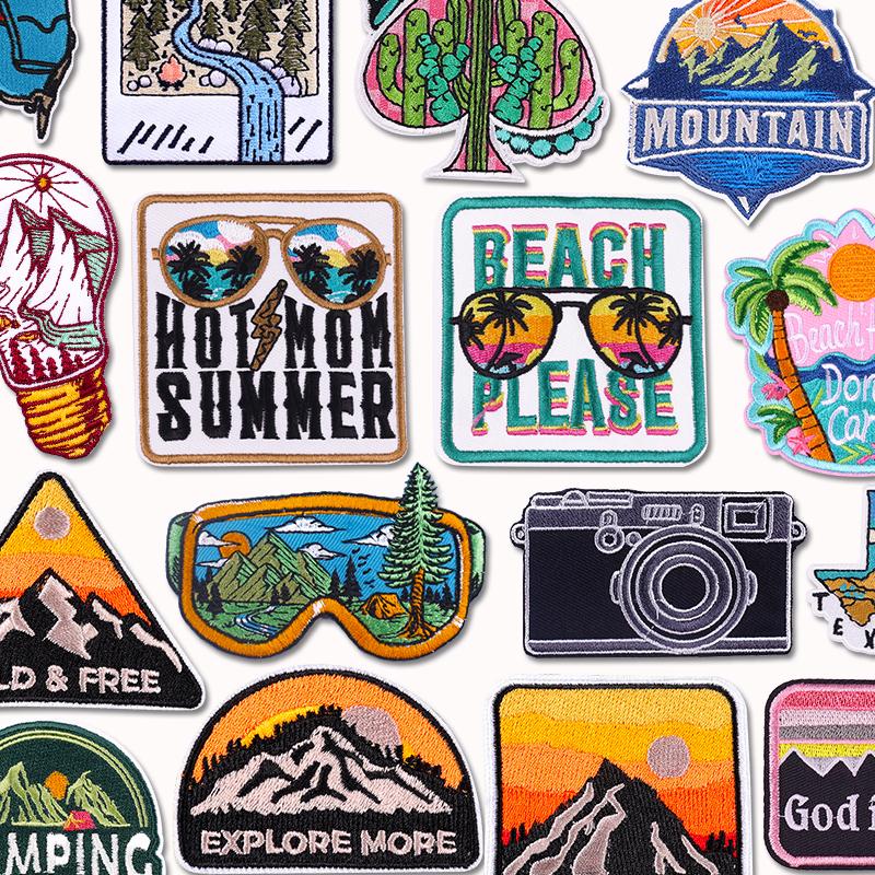 HOT MAM SUMMER Patch Outdoor Scenery Embroidered Patches For Clothes Iron On Patches For Clothing Backpack Embroidery Badges DIY