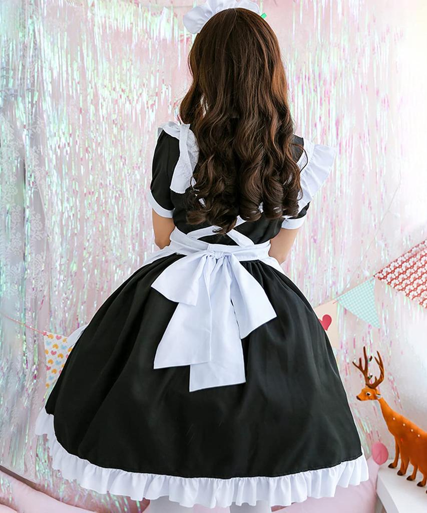 Milky Time Maid Costume, Classic Style, Short Sleeves, Knee-Length, Long, Halloween, Classic 3-Piece Set