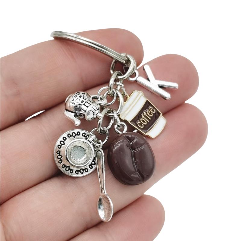26 Letters Keychain Coffee Bean Pendant Coffee Key Chain Casual Keyring Creative Souvenir Gifts