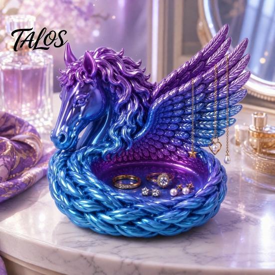 Entryway Catchall Tray 3D Printed Pegasus Jewelry Organizer Bowl, Winged Horse Trinket Tray, Elegant Small Item Storage Bowl Sculpture Desktop