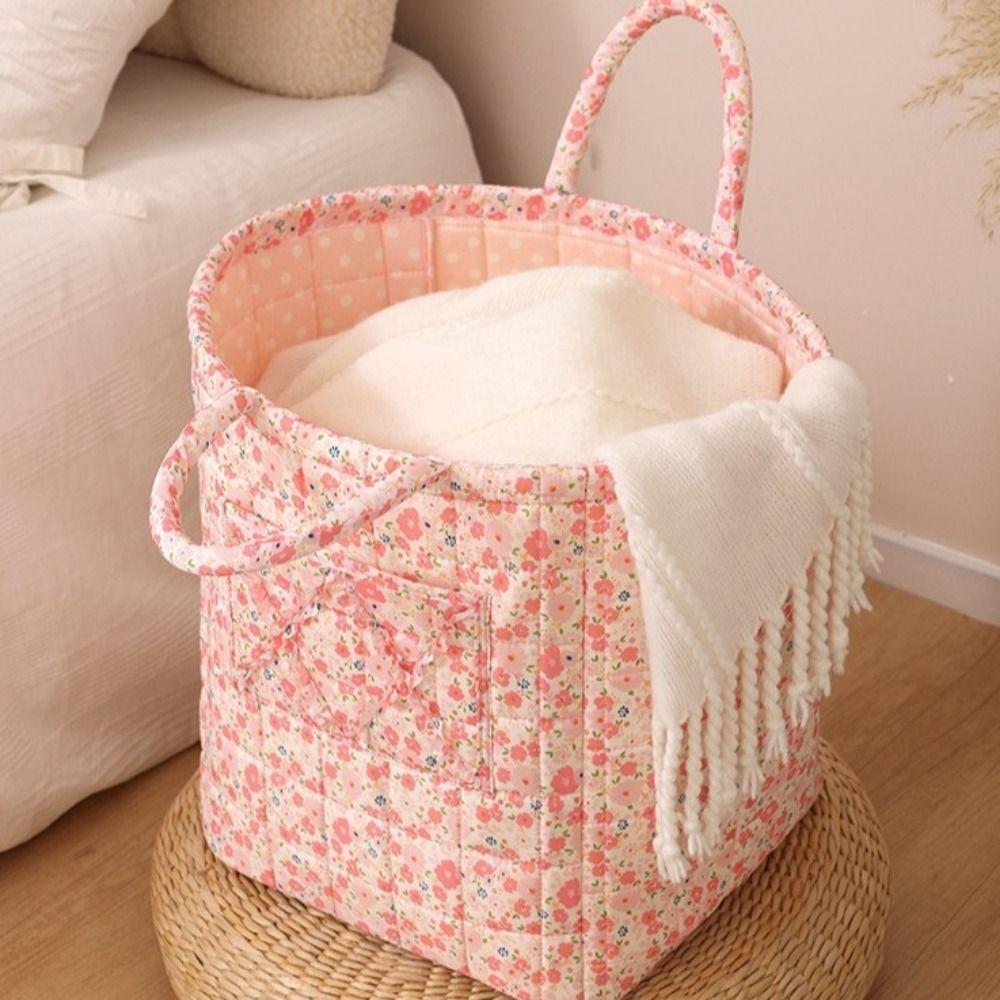 Large Capacity Laundry Storage Basket Hand-held Folding Dirty Clothes Basket Floral Design Easy Carry Handles