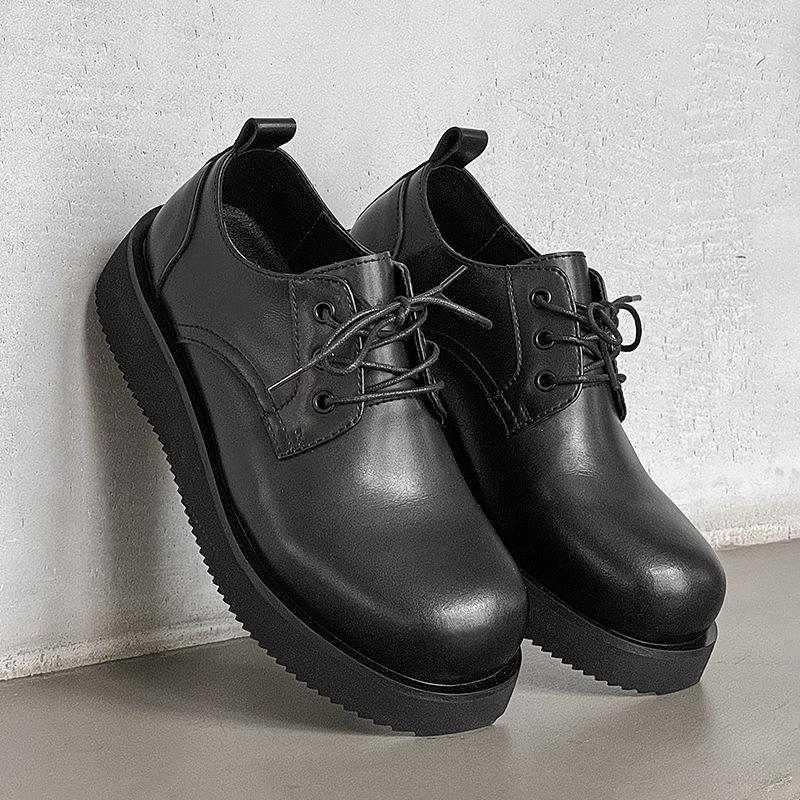 2025 big head leather shoes light luxury business casual men's shoes formal shoes platform men's British black 1560-J