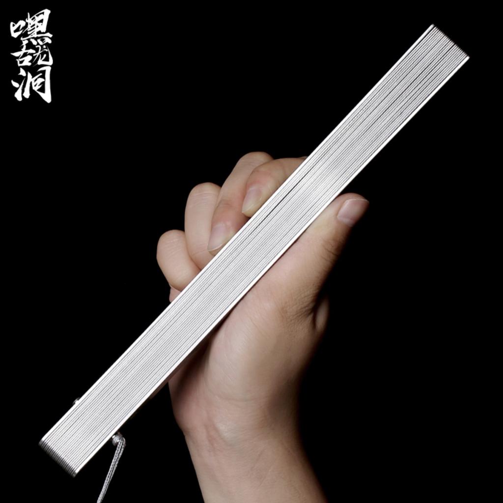 Hey, Gulong-Höhle, Fächer aus Metall mit Phönixfeder, Ganzstahl, sieben Zoll, neun Zoll, antik, Selbstverteidigung, Tai Chi Kung Fu Spiel, Geschenk für Männer