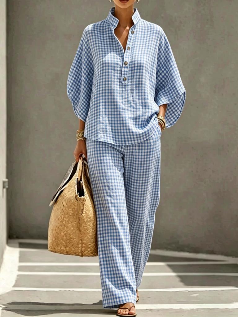 Sheng Miao Europäisches und Amerikanisches Neues Damen-Karoshemd-Set, Lässiger Urbaner Lässiger Stil
