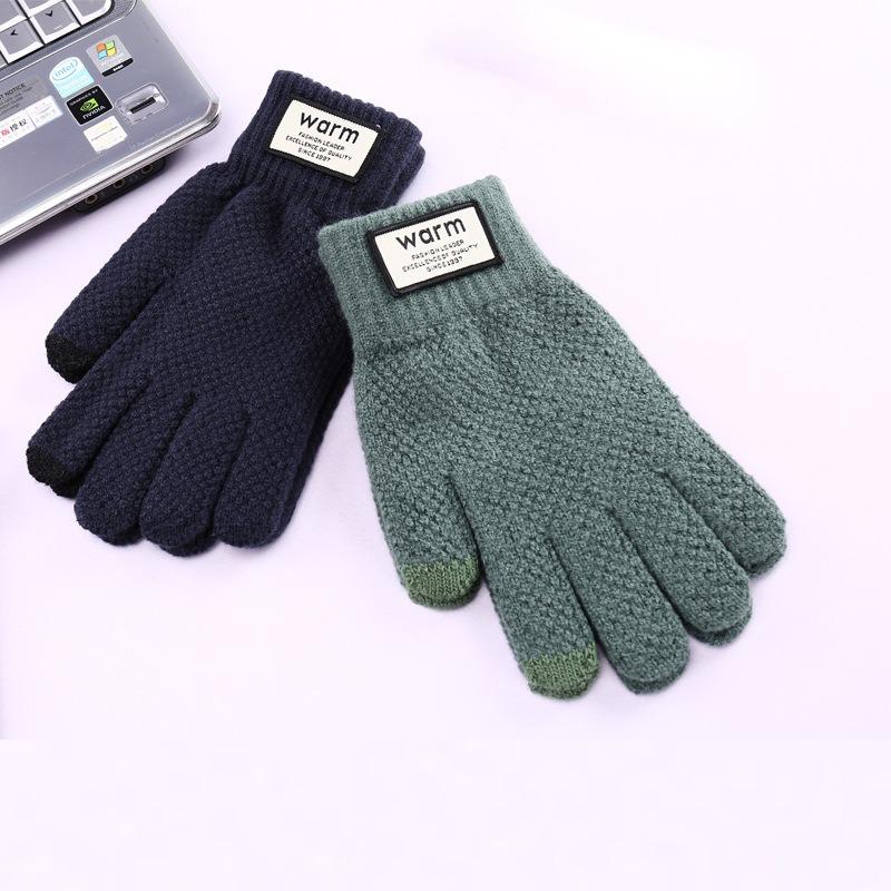 Autumn and Winter Cold-proof Knitted Gloves Men's Velvet Thickened Warm Outdoor Riding Warm