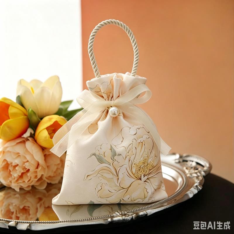 1Pc Beautiful Bow Flower Drawstring Gift Tote Pouch Ladies Wedding Holiday Party Candy Chocolate Souvenir Gift Organizer Handbag