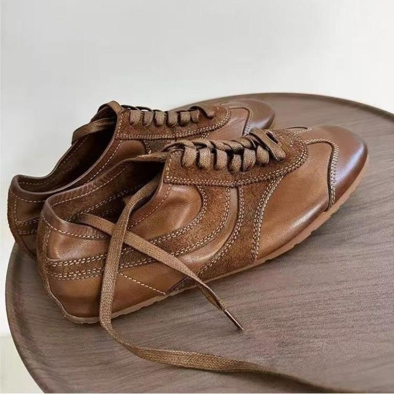 Fashion Femmes Cuir Allemand Trainers 2025 New Casual Jogging Sneakers Board Shoes Lace Up Flat Trainers Women's Outdoor Walking Shoes