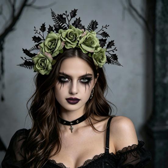 Versatile Hair Accessory for Photography Halloween Rose Headband, Flower Leaf Crown Hoops Bands, Fashionable Floral Gothic Headpiece Hairband Cosplay