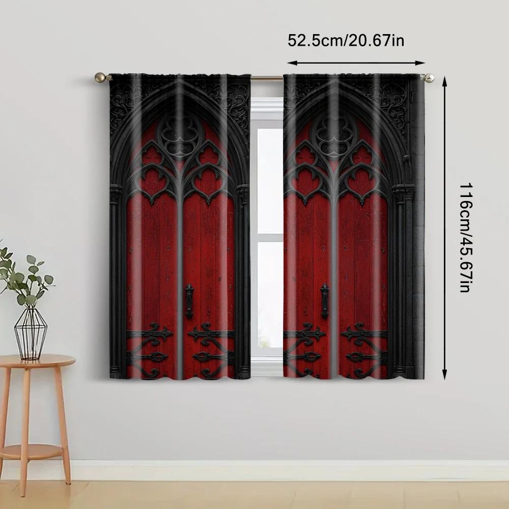 2pcs   spring summer Curtains Gothic Castle Sheer Curtains Polyester Easy Install Decorations Outdoor for Kitchen Living Room