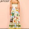 BITCED Spring/Summer Casual Maxi Dress for Women Spaghetti Strap Printed Linen 9 Colors Full-Skirted Dress