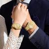 Stylish and Simple Gold Couple Watches: Diamond, Analog Display, Stainless Steel, Calendar, Waterproof, Quartz Movement, Leisure, Business, Couple's
