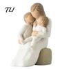 Hand Carved Style Ornament Mother Holding Baby Figurine, Resin Family Love Statue for Bedroom Desk, Heartwarming Figurine Home Decor Ornament,