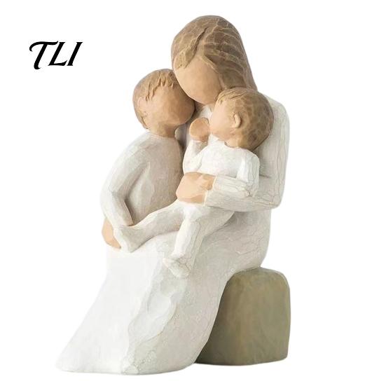 Hand Carved Style Ornament Mother Holding Baby Figurine, Resin Family Love Statue for Bedroom Desk, Heartwarming Figurine Home Decor Ornament,